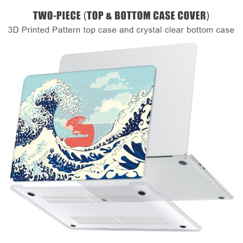 for MacBook Air 15 inch Case 2026-2023 Release M5 A3448 M4 A3241 M3 A3114 M2 A2941 Liquid Retina Display, Hard Shell Case with Keyboard Cover+Screen Film+Trackpad Film, Great Wave - color: Great Wave