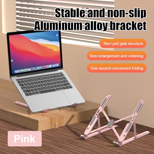 1PC Adjustable Laptop Stand – Aluminum Alloy Foldable Notebook Holder, Ergonomic Portable Computer Bracket with Cooling Ventilation, Non-Slip Laptop Stand for Desk(with 1 Storage Bag)