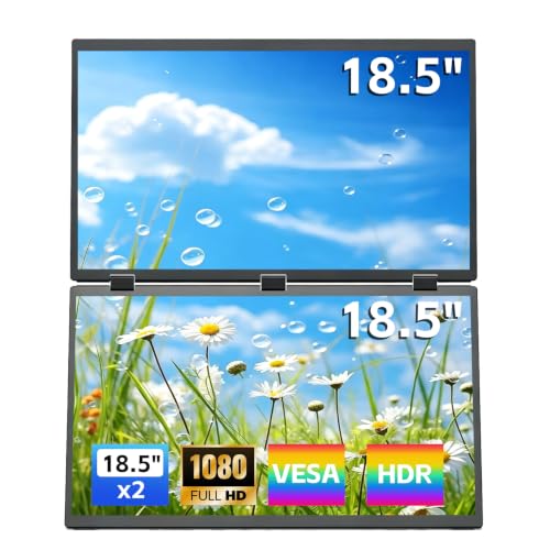 Portable Dual Monitor for Laptop, Foldable Laptop Screen Extender, Plug & Play No Driver,125% sRGB HDR Portable Gaming Monitor,18.5"Dual-Screen Portable Monitor for Laptop, Smartphone, PS5, Xbox, PC - size: 18.5"