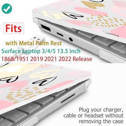 Case for Surface Laptop 5/4/3 13.5", Pink & Gold Hearts | Hard Shell Case with Keyboard Cover & Screen Protector. Fits Surface Laptop 5/4/3 13.5" Metal Palm Rest Models 1951/1868. - color: Pink & Gold Hearts