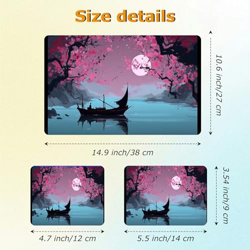 Universal Laptop Skin Sticker with 2 Wrist Pad Decals, 3-Piece Removable Vinyl Laptop Cover, Boat Moonlit Night Waterproof Anti-Scratch, Easy-Trim Fit for 13.3" 14" 15.6" Laptops - color: Boat Moonlit Night