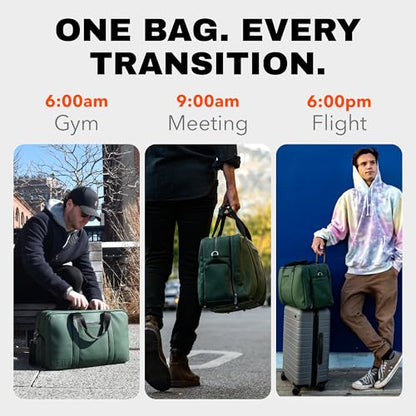 The FTL Pro Mens Travel Bag - 30L Premium Work to Gym Weekender Duffel with Garment Bag, Shoe Space & 18" Laptop Sleeve - Business Carry On Hybrid, Fits Under Airplane Seat - Abbot Green - color: Abbot Green, style: Pro