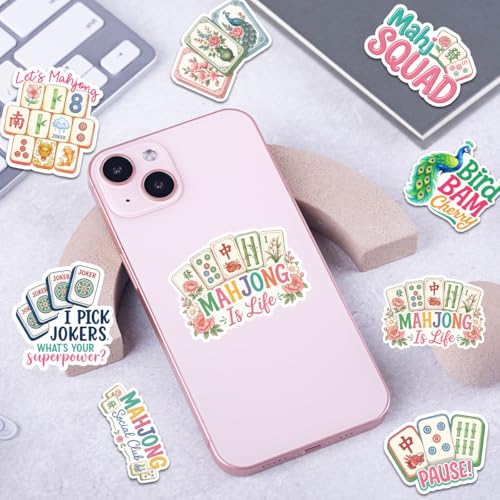 15PCS Mahjong Stickers for Laptop Water Bottle, Aesthetic Waterproof Vinyl Decals for Skateboard Guita Car Bumper Luggage, Decals for Kids Girls Teens Adults - color: Mahjong