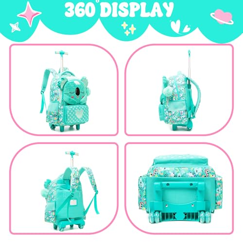 Meetbelify Kids Rolling Backpack with Wheels for Girls Cute koala School Roller Backpack,Carry on Travel Luggage with Lunch Bag and Pencil Case for Girls Ages 5-12 - color: 01 Koala