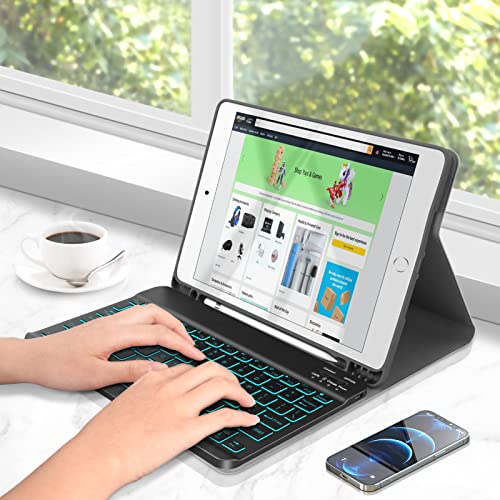 XIWMIX Ultra-Slim Wireless Bluetooth Keyboard - 7 Colors Backlit Universal Rechargeable Keyboard Compatible with iPad Pro/iPad Air/iPad 9.7/iPad 10.2/iPad mini and Other iOS Android Windows Devices - color: Black
