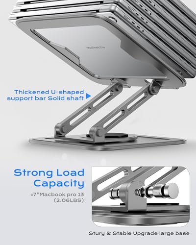 LOXP Adjustable Laptop Stand for Desk with 360 Base | Ergonomic Laptop Riser Mount for Desk Foldable Protable Computer Desk Fits with MacBook Pro Air - color: Gray