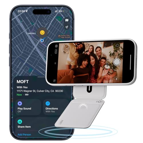 MOFT Magnetic Selfie Stick Phone Tripod with Capture Button, MagSafe Trackable Tripod Wallet with Apple Find My for iPhone 12-17 Series, Pocket Phone Tripod Stand for Vlogging & Selfies, Misty Cove - color: Misty Cove, size: Find My Enable-With Card Slot