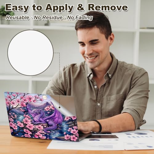 Universal Laptop Skin Sticker Decal 11-15.6 Inches, Cherry Blossom Dragon | Reusable Vinyl Sticker for 12.1 13 13.3 14 15.4 Inches Notebook PC, Scratch Resistant Waterproof, Easy to Trim & Apply - color: Cherry Blossom Dragon