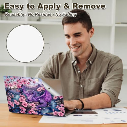 Universal Laptop Skin Sticker Decal 11-15.6 Inches, Cherry Blossom Dragon | Reusable Vinyl Sticker for 12.1 13 13.3 14 15.4 Inches Notebook PC, Scratch Resistant Waterproof, Easy to Trim & Apply - color: Cherry Blossom Dragon
