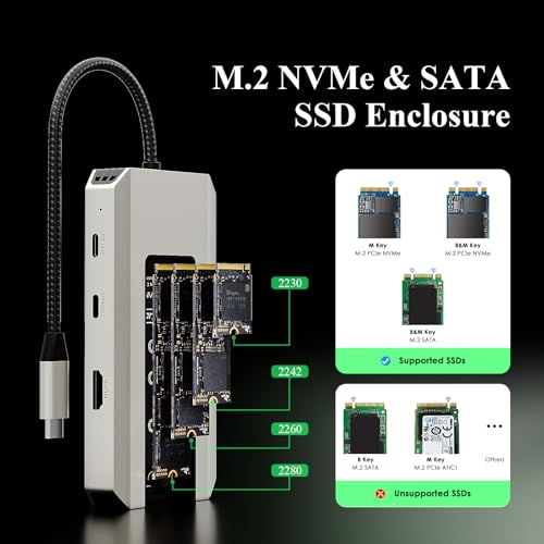 Minthouz USB C Docking Station,8-in-1 USB-C Hub with M.2 NVMe SATA SSD Enclosure,10Gbps Data Transfer, 8K@30Hz HDMI,87W PD,SD/TF Card Reader,USB 3.2 Hub for MacBook Pro/Air, Dell, HP Laptops