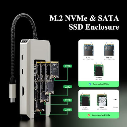 Minthouz USB C Docking Station,8-in-1 USB-C Hub with M.2 NVMe SATA SSD Enclosure,10Gbps Data Transfer, 8K@30Hz HDMI,87W PD,SD/TF Card Reader,USB 3.2 Hub for MacBook Pro/Air, Dell, HP Laptops