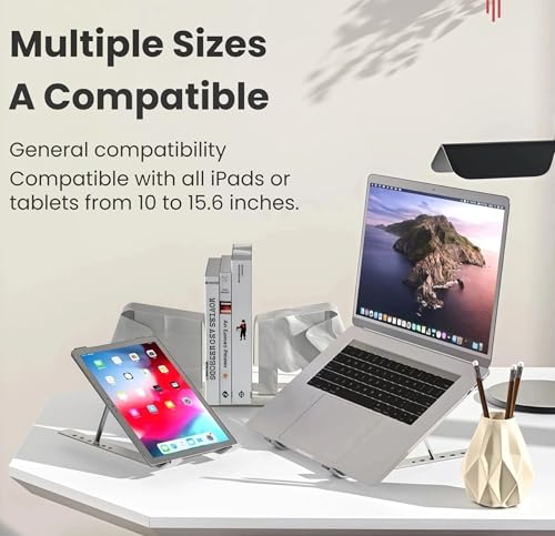 Laptop Stand for Desk - Portable Aluminum Alloy Folding Adjustable Holder for 10-15.6" Laptops & Tablets