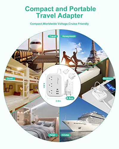 Alitayee European Travel Plug Adapter,EU/UK/US Travel Power Strip 3 USB 3FT | International Universal Travel Plug Adapter,3 Outlets,3 USB Ports,3ft Extension Cord ,EU UK Italy Spain France Germany Cruise - style: 15W-3FT-EU/UK/US Plug