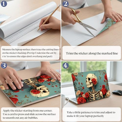 Universal Laptop Skin Sticker Decal,15.6 Inch Laptop Vinyl Cover for 13" 14" 15.6" Laptop,Scratch-Resistant Waterproof Protector Wrap,Reusable with Wrist Pads,Rose Skeleton Art - color: Rose Skeleton Art