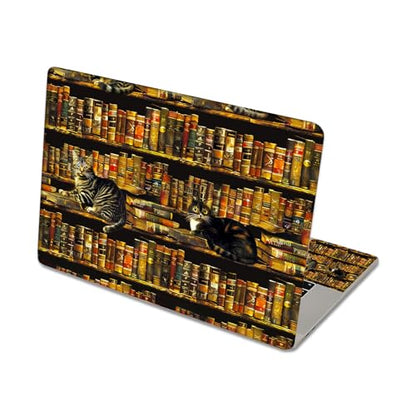 Aesthetic Laptop Skin Sticker, Cats on Book - Filled Shelves Waterproof Vinyl Laptop Decal, Removable Bubble Free, Reusable Protective Cover for 13 14 15 15.6 Inch - color: Cats on Book - Filled Shelves