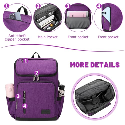 YALUNDISI Laptop Backpacks Travel Backpack Carry On Backpack Casual Daypack with USB Charging Port for Men Women Purple - color: Purple