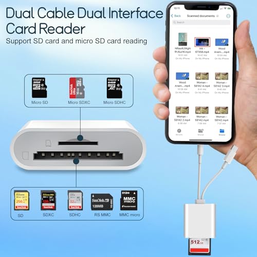 SD Card Reader for iPhone USB C, Micro sd Card Adapter, Dual Interface Memory Card Reader for iPhone/MacBook/USBC Laptop for SD/TF Card, Plug & Play