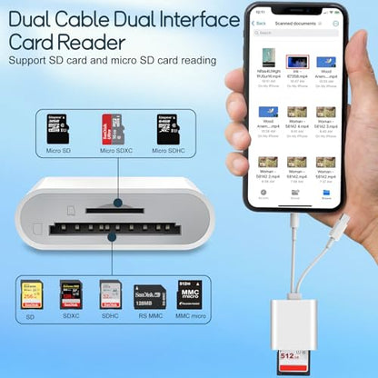 SD Card Reader for iPhone USB C, Micro sd Card Adapter, Dual Interface Memory Card Reader for iPhone/MacBook/USBC Laptop for SD/TF Card, Plug & Play