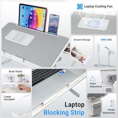 Adjustable Laptop Lap Desk with Cooling Fan USB Light for Adults 56x32cm,Grey - color: Grey,56-32cm