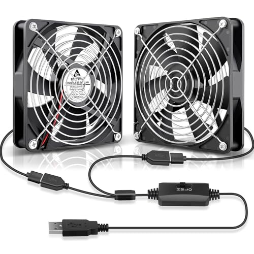 GDSTIME Dual 140mm USB Fan with Speed Control, 5V Powered DC Cooling Cooler | Low Noise, High Airflow, Brushless Computer Fans, for Receiver DVR PlayStation Xbox Computer Cabinet Cooling - size: 140x25mm