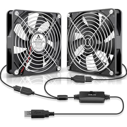 GDSTIME Dual 140mm USB Fan with Speed Control, 5V Powered DC Cooling Cooler | Low Noise, High Airflow, Brushless Computer Fans, for Receiver DVR PlayStation Xbox Computer Cabinet Cooling - size: 140x25mm