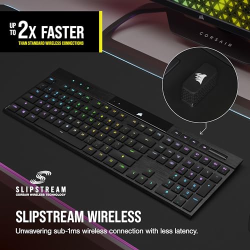 Corsair K100 AIR Wireless RGB Mechanical Gaming Keyboard - Ultra-Thin, Sub-1ms Slipstream, Low-Latency Bluetooth, Cherry MX Ultra Low Profile Keyswitches - NA Layout, QWERTY - Black - style: K100 AIR WIRELESS