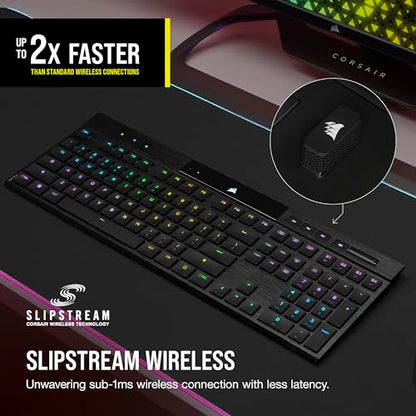 Corsair K100 AIR Wireless RGB Mechanical Gaming Keyboard - Ultra-Thin, Sub-1ms Slipstream, Low-Latency Bluetooth, Cherry MX Ultra Low Profile Keyswitches - NA Layout, QWERTY - Black - style: K100 AIR WIRELESS