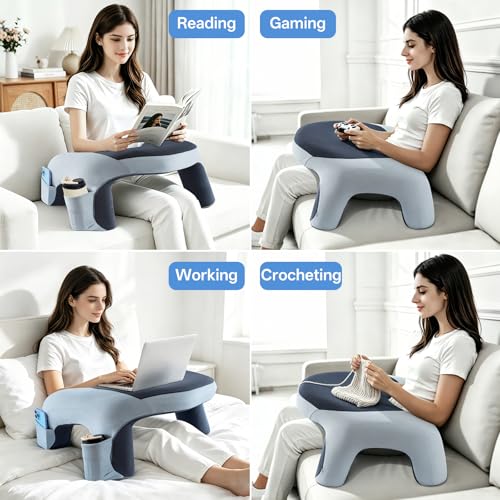 Ergonomic Curved Lap Desk Pillow for Gaming & Reading, Soft Memory Foam Lap Laptop Desk with Cup Holder & Phone Pocket, Breathable Non-Slip Lap Pillow for Bed Couch, Ideal Gamer Gift