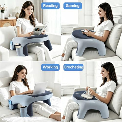 Ergonomic Curved Lap Desk Pillow for Gaming & Reading, Soft Memory Foam Lap Laptop Desk with Cup Holder & Phone Pocket, Breathable Non-Slip Lap Pillow for Bed Couch, Ideal Gamer Gift