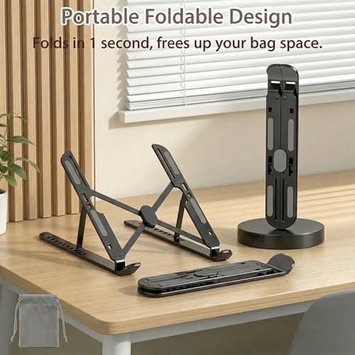 Ergonomic Foldable Computer Stand, 10-Level Height Adjustable Aluminum Laptop Stand, Compatible with 17.3 Inch Laptops, Tablets & Drawing Tablets, for MacBook, HP, Lenovo, Dell (Black) - color: Black