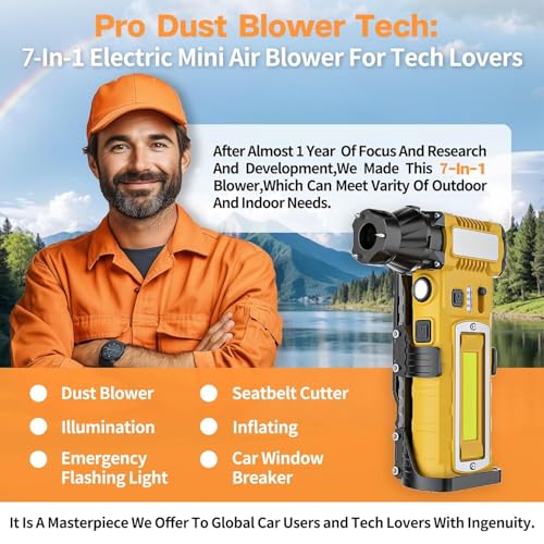 Compressed Air Duster,7-in-1 Electric Mini Dust Blower with LED Light, 2 Battery 8000mAh 300000RPM Rechargeable Air Duster for PC Keyboard Computer Car Vents Electronics Cleaner Home and Outdoor