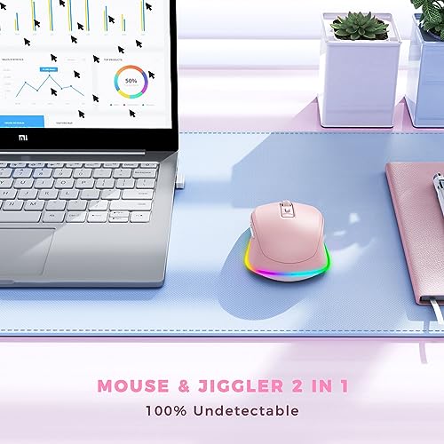 PEIOUS Mouse for Laptop, Wireless Mouse Jiggler - LED Wireless Mice with Build-in Mouse Jiggler Mover, Rechargeable Moving Mouse for Laptop Undetectable Keeps Computer Awake - Pink - color: Pink