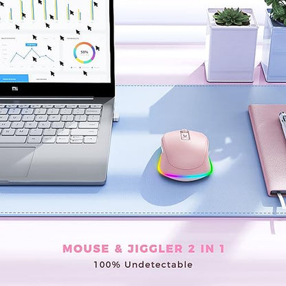 PEIOUS Wireless Mouse Jiggler, LED Mouse with Built-in Mouse Mover, Pink | Rechargeable, Silent Clicks, Adjustable DPI and Random Movement Keep Computers Awake for Work-Life Balance on Laptop/PC/Mac - color: Pink