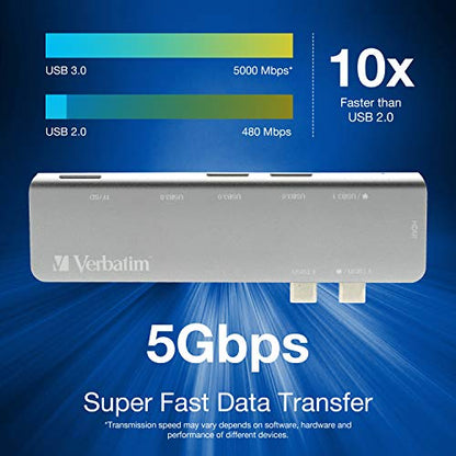 Verbatim USB C Hub for MacBook Pro - USB-C Hub with 100W Thunderbolt PD, USB 3.0 Ports, SD Card Readers, HDMI, Compact, Portable - color: 7 in 2 Hub