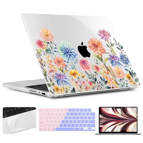 TWOLSKOO Compatible with MacBook Pro 14 inch Case M5 2026 2025-2021 Release M4 M3 M2 M1 Pro/Max Chip, Plastic Hard Shell & Keyboard Cover & Screen Protector & Trackpad Film, Beautiful Flowers - color: Beautiful Flowers