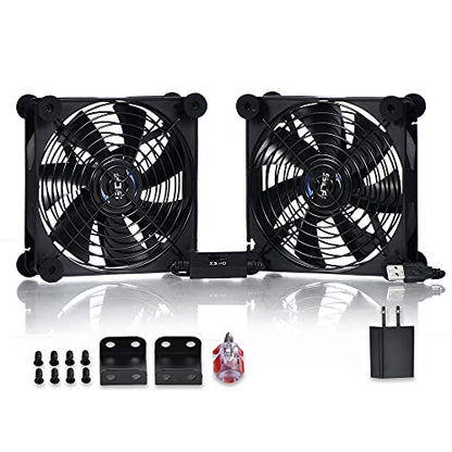 Dual 140mm USB Speed Control Fan, 5V Portable Cooling Fan for Flat-Screen TV Receiver Router DVR PlayStation Xbox Computer Cabinet Cooler - size: USB 140mm fan+USB 5V adapter