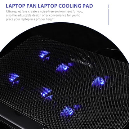 Laptop Cooling Pad with 6 Quiet Fans 15.6-inch Cooling Stand USB Powered Cooler Holder for Gaming and Office Laptops Black