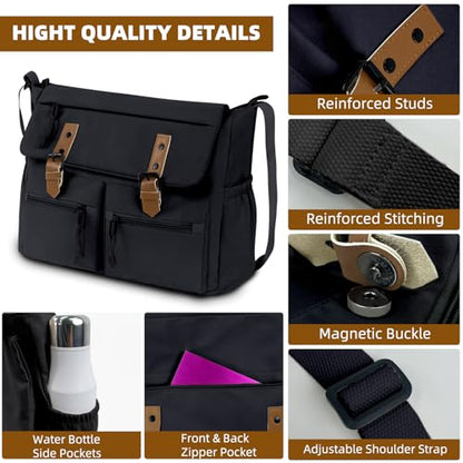 Travel Messenger Bag for Women Men: Durable Canvas Crossbody Handbag with Adjustable Strap Lightweight Laptop Purse