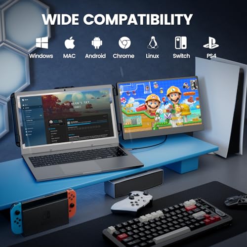 Cenerius 14" Laptop Screen Extender, FHD 1080P IPS Portable Monitor for Laptop, Dual Screen Monitor Extender Compatible with 13"-17" Laptops, HDMI/USB-A/USB-C Plug-Play for Windows, Mac, Android - size: 1080P-Dual-14"