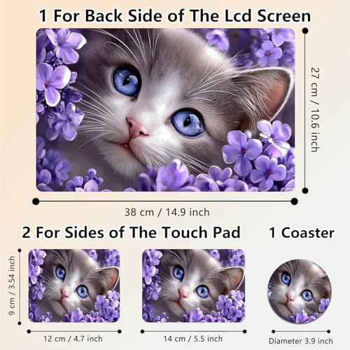 Laptop Skin Sticker Decal 15.6 Inch,12 13 13.3 14 15 15.6 in Laptop Netbook Skins for Notebook,Art Decal Removable Waterproof Scratch Resistant,Universal Vinyl Cover,Cat Purple Flower - color: Cat Purple Flower
