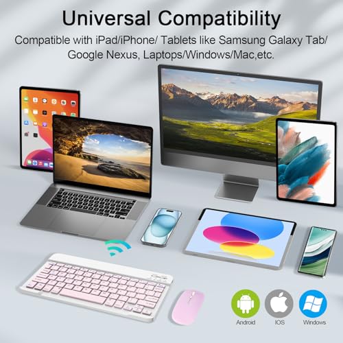 Wireless Keyboard and Mouse Combo, Rechargeable Bluetooth Keyboard & Mouse with 2.4 GHz Wireless USB Receiver, Compatible with iPad, Smartphone, PC, Laptop, Windows/iOS/Android, Pink - color: Pink