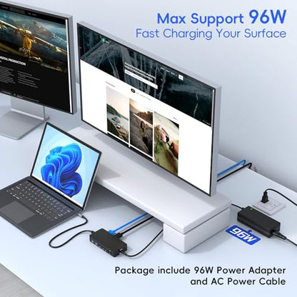2026 New Surface Thunderbolt 4 Dock Triple Displays 4K HDMI*2+VGA, 12 in 1 Surface Pro Docking Station with Power Adapter for Surface Pro 11/10/9/8/X/7/6/5/4/3, Surface Laptop, Surface Book Go