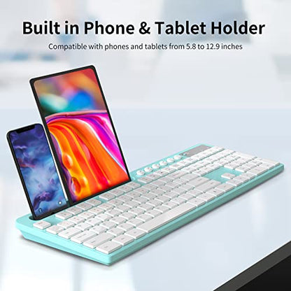 Wireless Keyboard and Mouse Combo, MARVO 2.4G Ergonomic Wireless Computer Keyboard with Phone Tablet Holder, Silent Mouse with 6 Button, Compatible with MacBook, Windows (Blue) - color: Blue