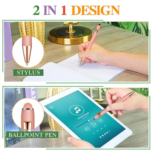 Zonon 38 Pieces Rubberized Ballpoint Pen with Stylus Tip Stylish Metal Pen Capacitive Styli with Soft Rubberized Grip, Black Ink for Most Devices(Rose Gold) - color: Rose Gold