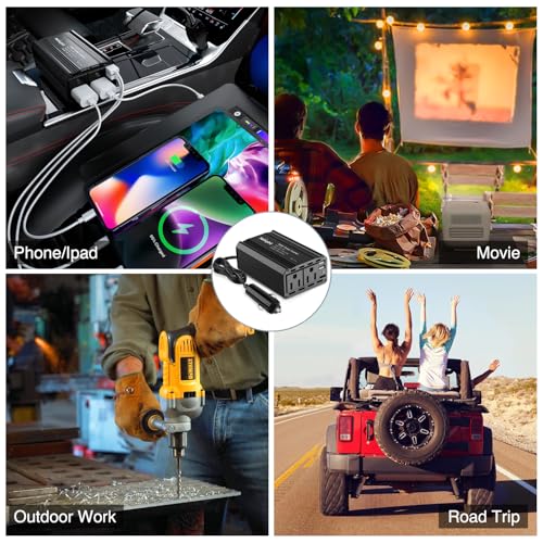 Nilight 300W Power Inverter with 5.4A Dual USB Ports and 2 AC Outlets | 12V DC to 110V AC Car Charger Converter for Phones Tablets Laptop Computer Game Console Kindle iPad DVD Players Black - color: 300W USB*2 110V Outlet*2