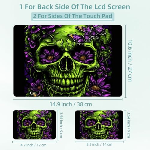 Universal Laptop Skin Decal, 3-Piece Vinyl Protector for 12 13 14 15.6" Notebook, Waterproof Anti-Scratch, Easy Trim & Bubble-Free Finish, Skull with Flowers and Butterflies - color: Skull with Flowers and Butterflies