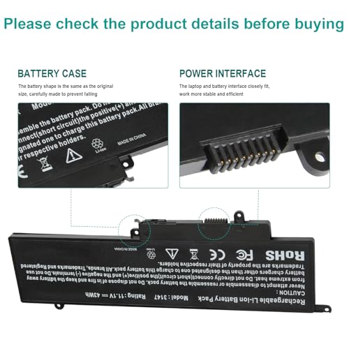 GK5KY Laptop Battery Replacement for Dell Inspiron 11 3000 3147 3148 3153 3152 3157 3158 15 7000 7558 7568 13 7353 7359 7347 7348 7352 92NCT 092NCT 4K8YH 04K8YH RHN1C 0WF28 P20T P20T001 P55F - size: 3147 12.17, 4.57, 1.02in