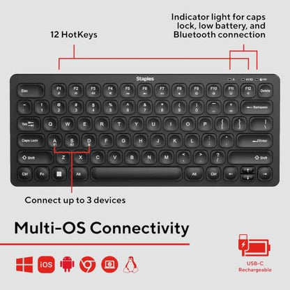 STAPLES TECH Mini Slim Wireless Keyboard, Black - style: Mini