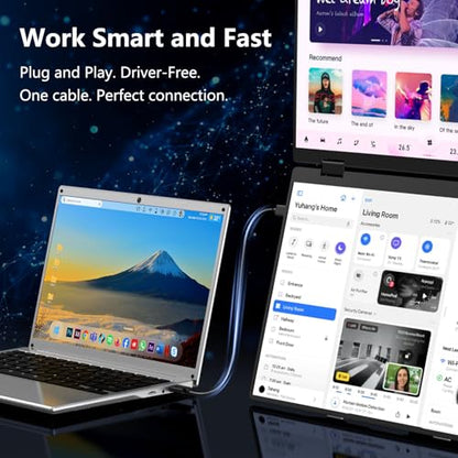 16" Foldable Laptop Screen Extender, Dual Portable Monitors. | 1200P, Plug & Play, All-Metal, Ultra Slim, Extend/Mirror/Splicing/Flip Mode, USB-C/HDMI, Low Blue Light, Speaker, for Win/Mac - size: 16" Foldable Monitor