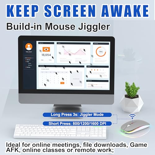 Gizdot-R1 LED Mouse for MacBook Air/iPad/Laptop, Silver | MacBook Air/iPad/Laptop Compatible, Silent Mouse with USB-C, Built-in Mouse Jiggler, 4-Mode - color: Silver